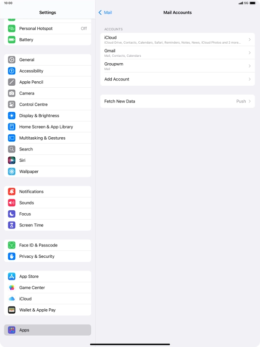Press the name of the email account you've just set up. Press the name of the email account you've just set up.