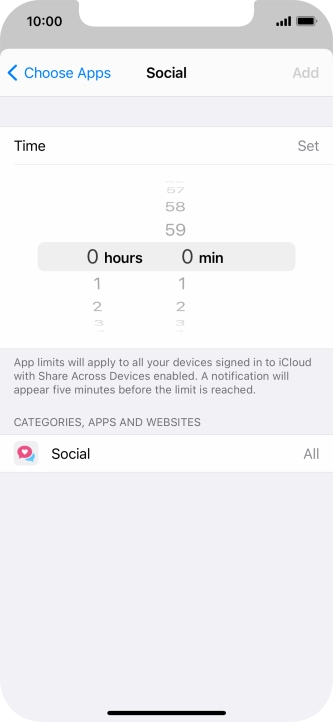 Set the required time limit for use of the selected category.