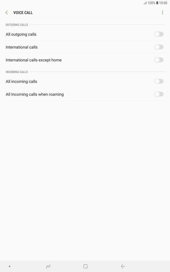 Press the indicator next to the required barring type.