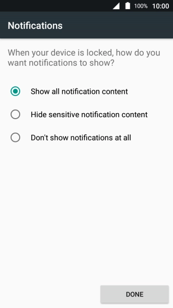 Press the required setting.