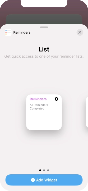 Slide your finger right or left on the screen to select the required widget size.