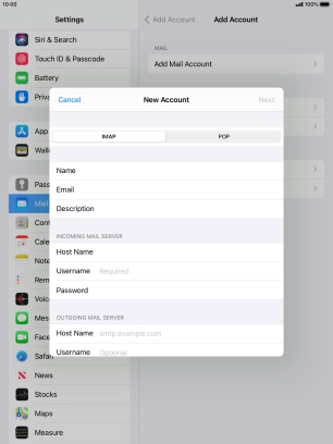 Press Username and key in the username for your email account. Press Username and key in the username for your email account.