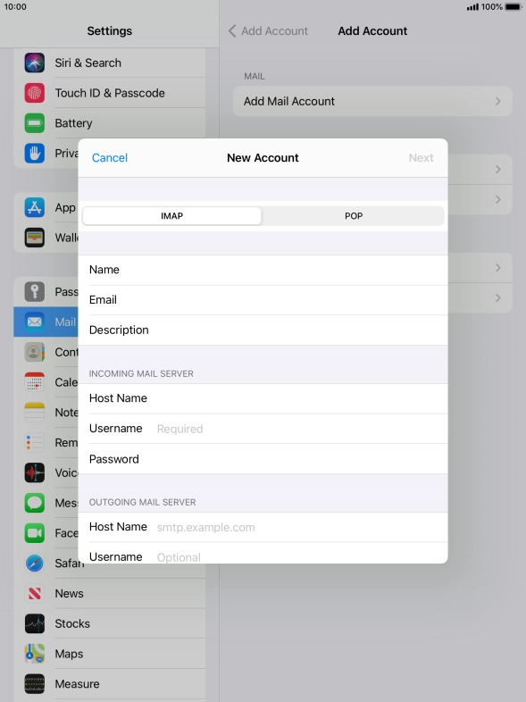 Press Username and key in the username for your email account. Press Username and key in the username for your email account.
