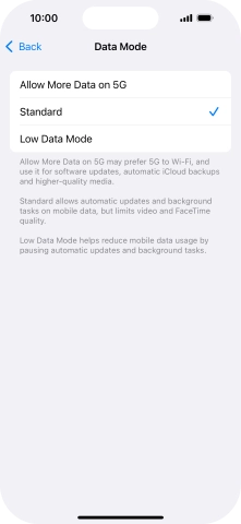 Press the required setting.