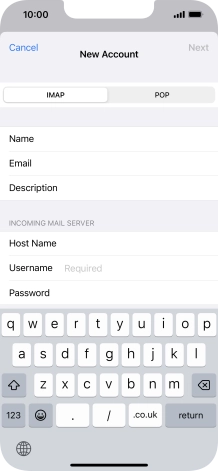 Press Username and key in the username for your email account.