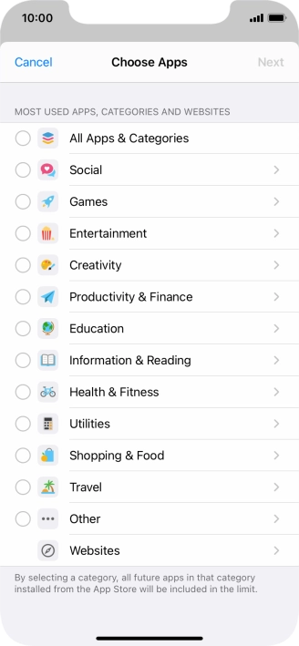 Press the required categories.