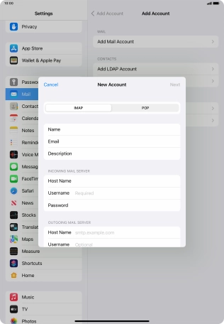 Press Username and key in the username for your email account. Press Username and key in the username for your email account.