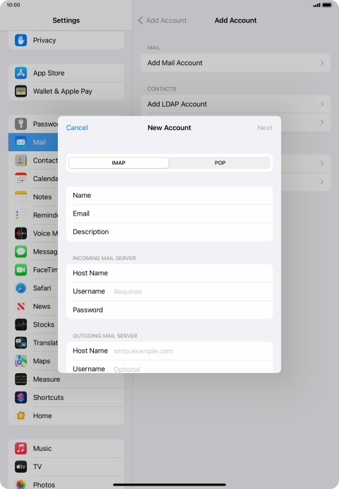 Press Username and key in the username for your email account. Press Username and key in the username for your email account.