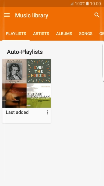 Slide your finger right or left on the screen to select the required category and go to the required audio file.