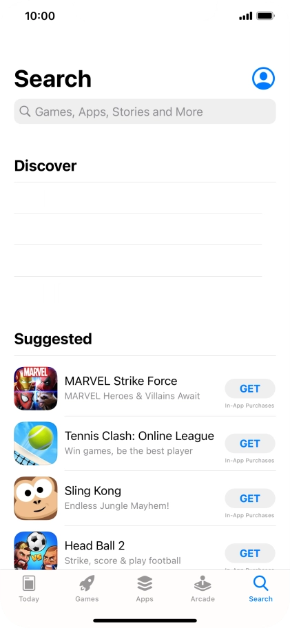 Press the search field and key in the name or subject of the required app.