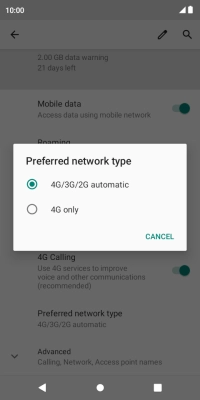 Press the required network mode.
