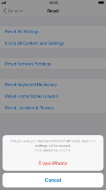 Press Erase iPhone. Wait a moment while the factory default settings are restored. Follow the instructions on the screen to set up your phone and prepare it for use.