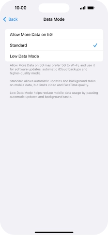 Press the required setting.