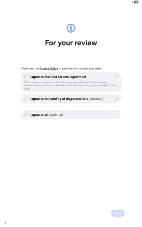 Press the fields next to the required settings to select them.