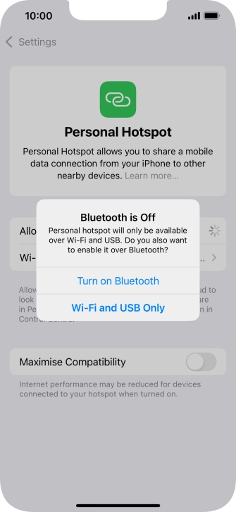 If Wi-Fi is turned on, press Wi-Fi and USB Only.