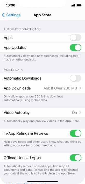 Press the indicators next to the required content types to turn the function on or off.