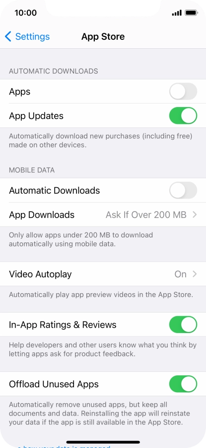 Press the indicators next to the required content types to turn the function on or off.