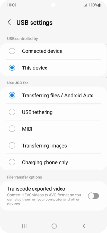 Press Transferring files / Android Auto. Press Transferring files / Android Auto.