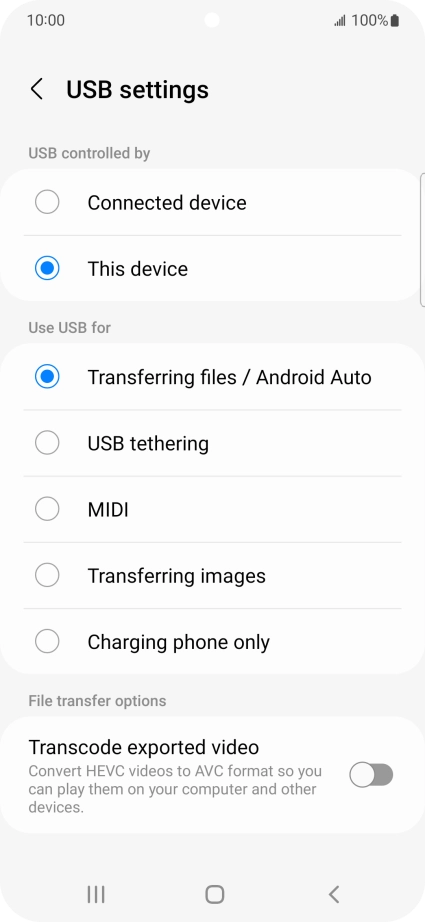 Press Transferring files / Android Auto. Press Transferring files / Android Auto.