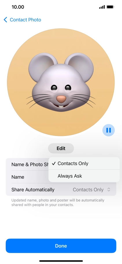 Press the required setting.