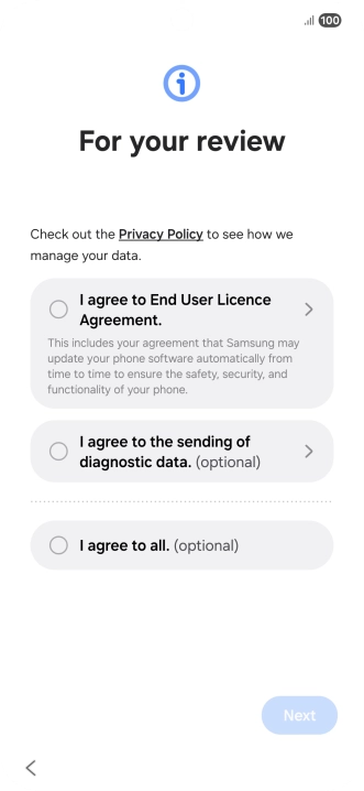 Press the fields next to the required settings to select them.
