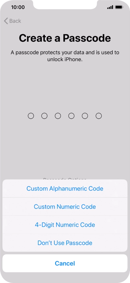 Follow the instructions on the screen to turn on use of phone lock code or press Don't Use Passcode.