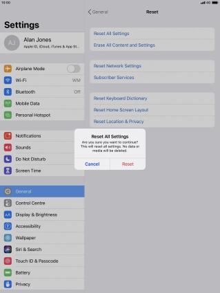 Press Reset. Wait a moment while the factory default settings are restored. Follow the instructions on the screen to set up your tablet and prepare it for use.