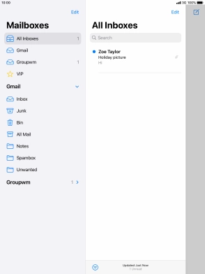 Press the required email account. Press the required email account.