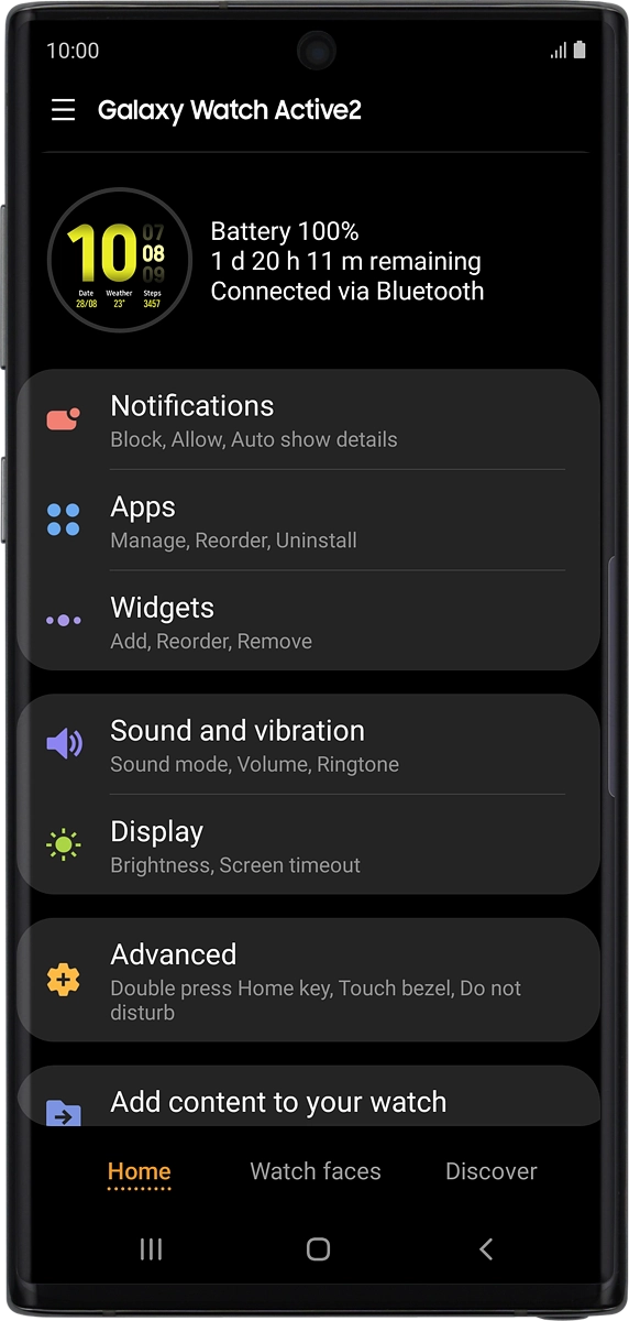 On your phone: When this screen is displayed, your smartwatch is activated and synchronised with your phone.
