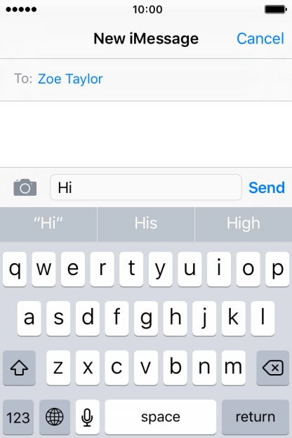 Press Send when you've finished your iMessage.