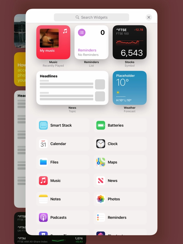 Press the required widget.