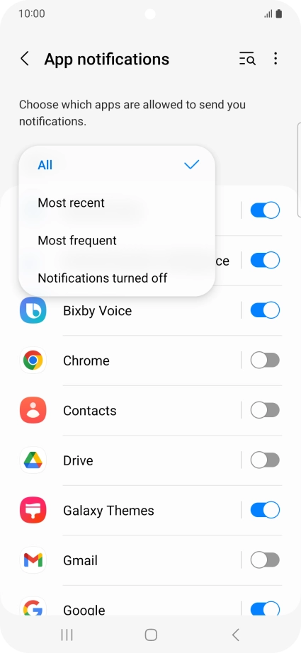 Press the required setting.