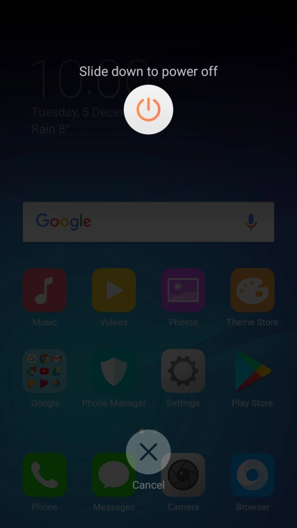 Press and drag the power off icon downwards.