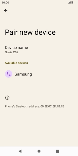 Press the required Bluetooth device and follow the instructions on the screen to pair the device with your phone.