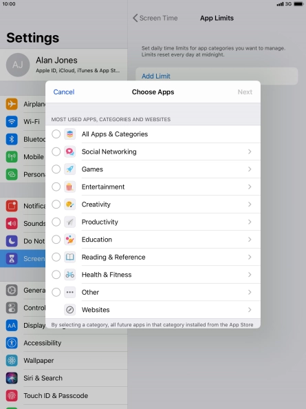 Press the required categories.