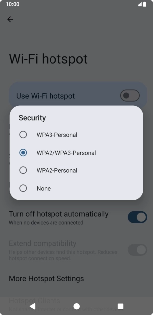 Press WPA3-Personal to password protect your Wi-Fi hotspot.