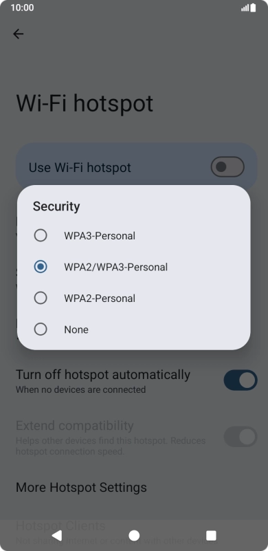 Press WPA3-Personal to password protect your Wi-Fi hotspot.