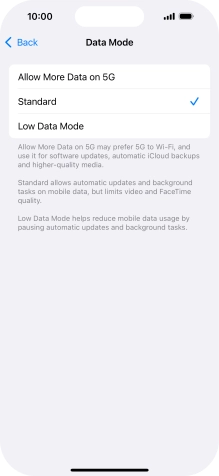 Press the required setting.