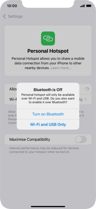 If Wi-Fi is turned on, press Wi-Fi and USB Only.