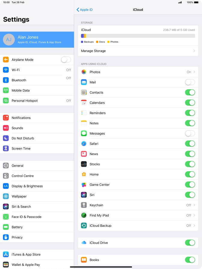 Press iCloud Backup.