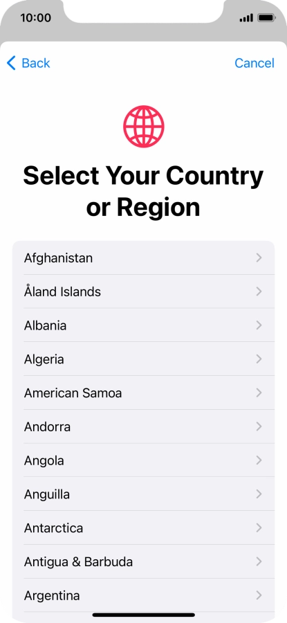 Press the required country.