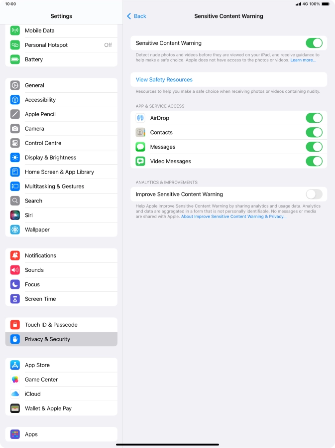 Press the indicators next to the required applications to turn the function on or off.