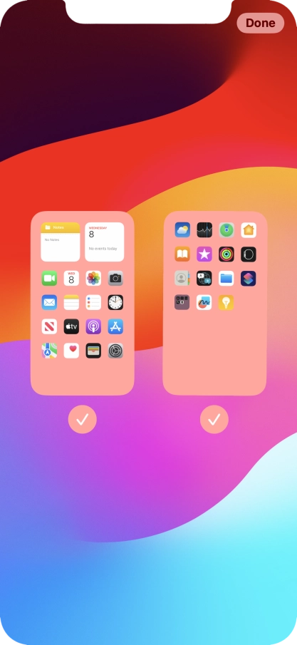 Press the fields below the required home screens to select or deselect them.