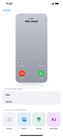 Press the required category and follow the instructions on the screen to select and save the required picture to your Contact Poster.