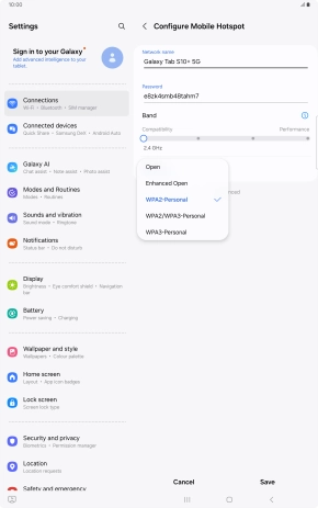 Press WPA3-Personal to password protect your Wi-Fi hotspot. Press WPA3-Personal to password protect your Wi-Fi hotspot.