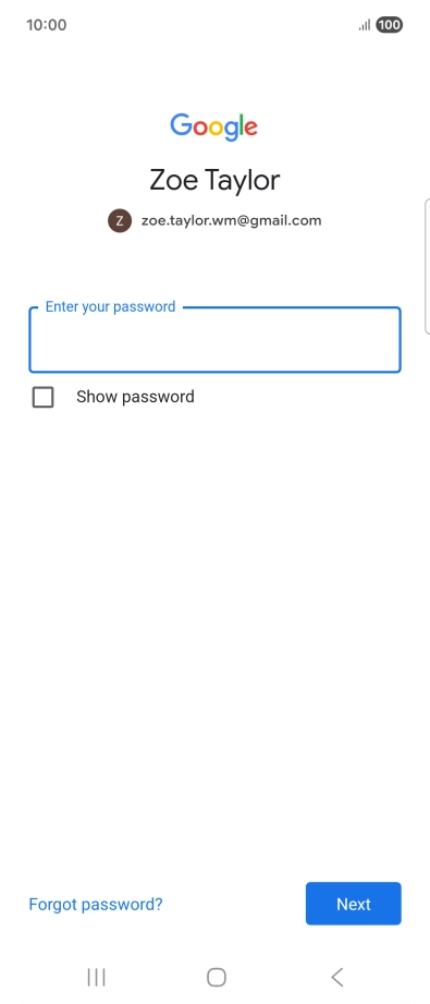Press Enter your password and key in the password for your Google account.