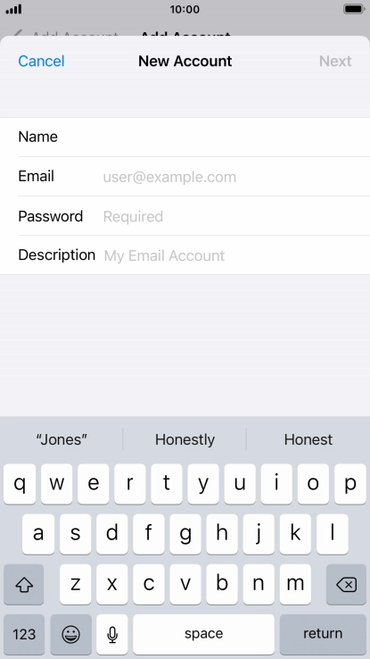 Press Email and key in your email address.