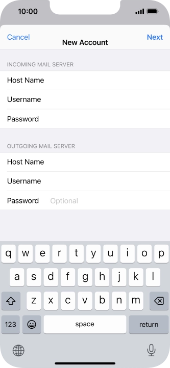 Press Password and key in the password for your email account. Please note that if you're using Vodafone's outgoing server, leave the password field empty.
