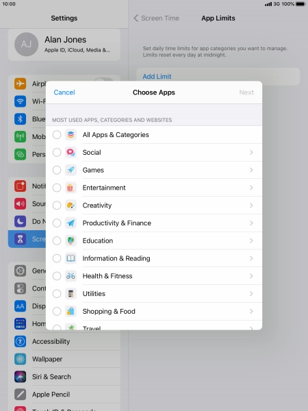Press the required categories.