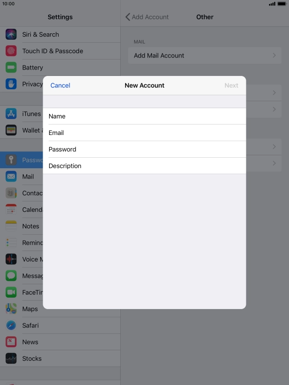 Press Password and key in the password for your email account.